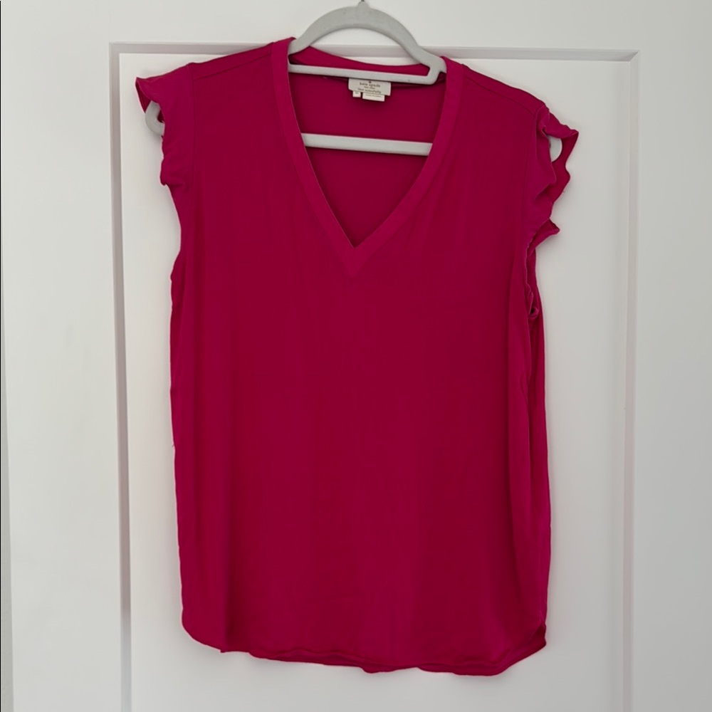 Kate Spade Women's Pink V-Neck Ruffle Sleeve Top M